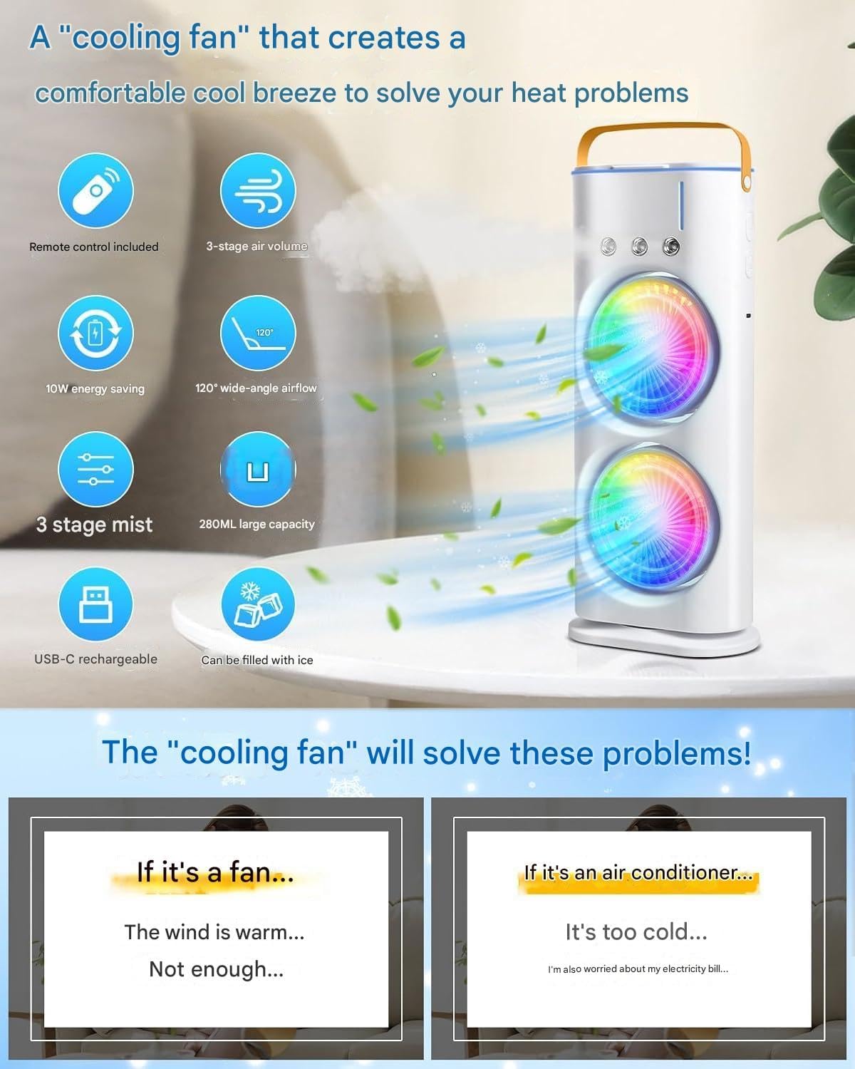 4000mAh Double Ended Spray Fan, Cold Air Fan